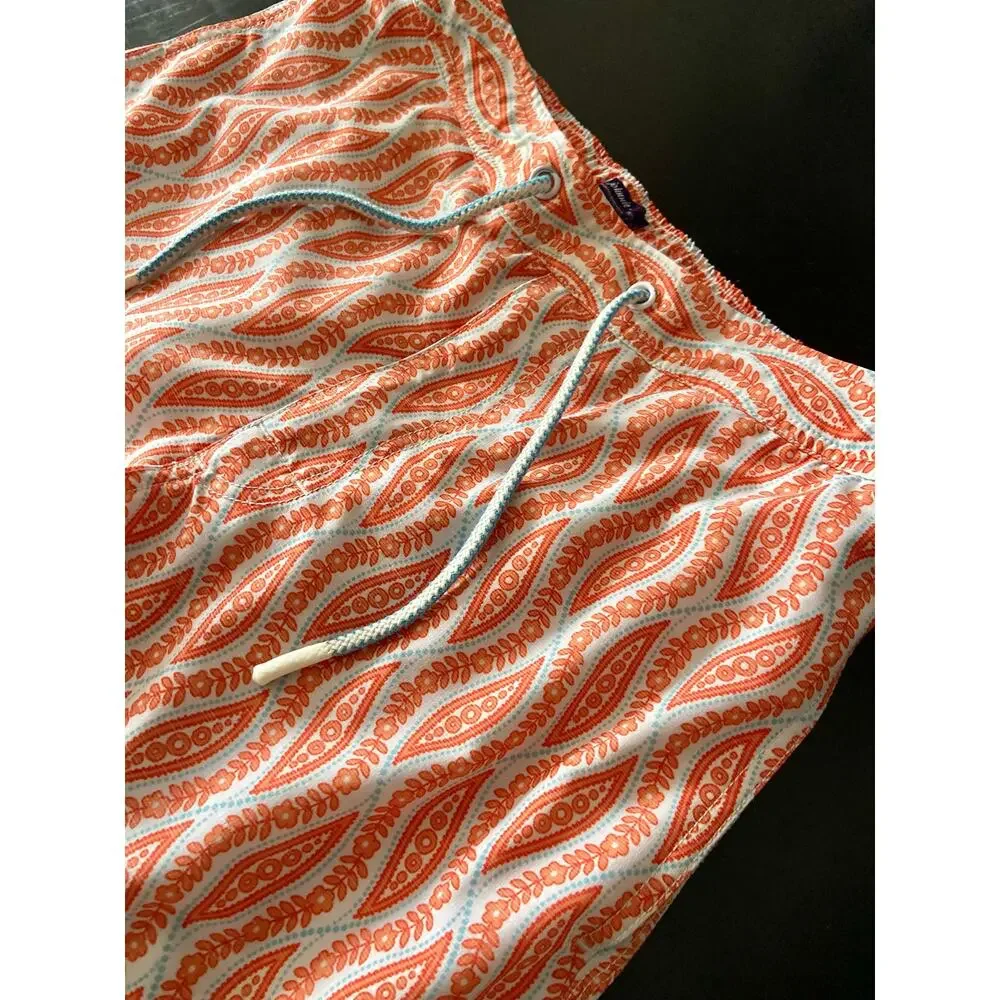 JOHNNIE-O Retro Orange/White Floral Swim Shorts Mens sz S